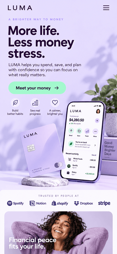 Luma mobile website design concept